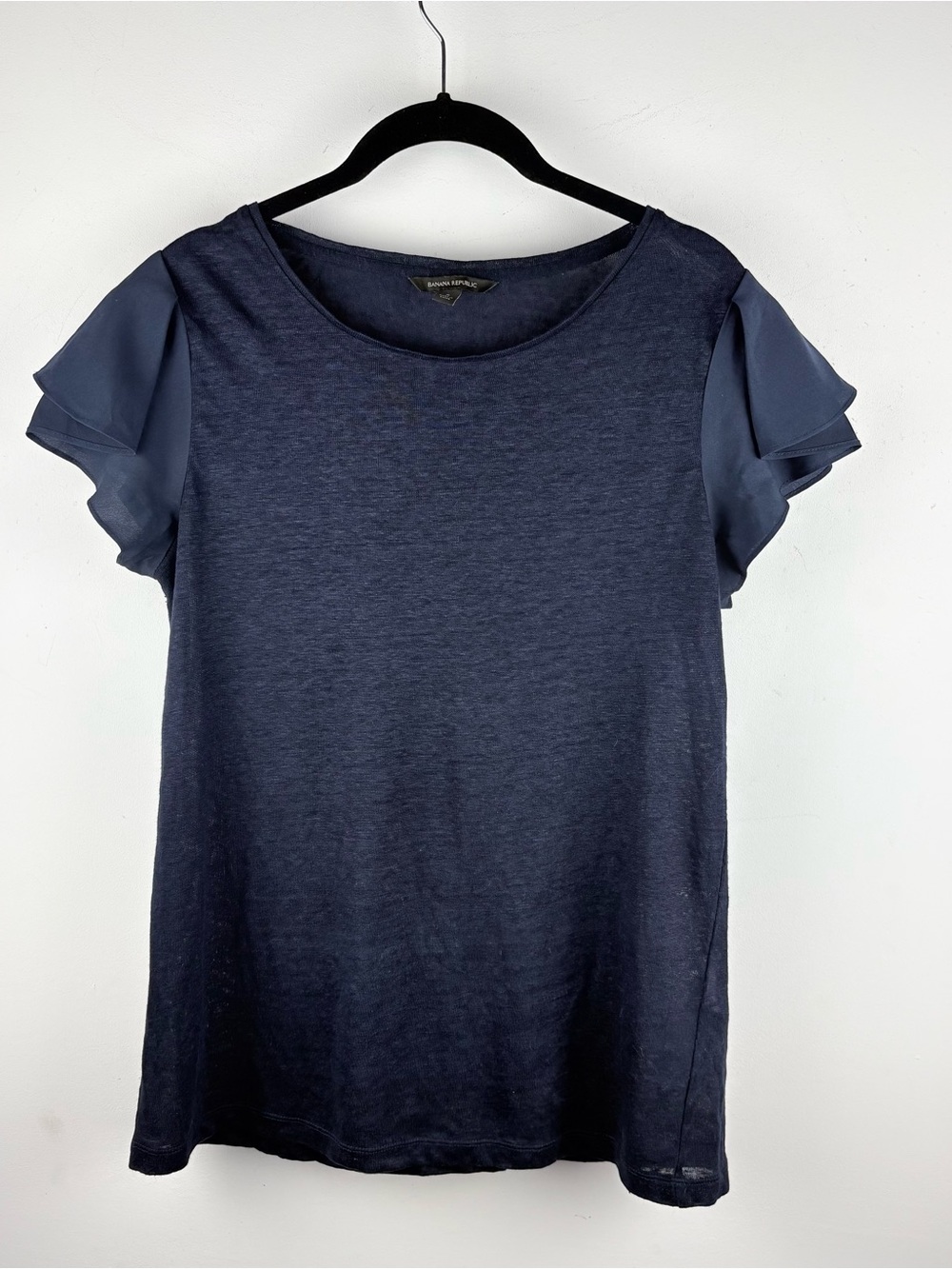 Banana Republic Navy Blue Flutter Sleeve Shirt Blouse Small Business Work Chic